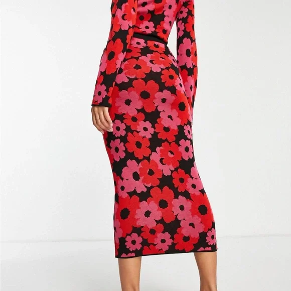NWT ASOS DESIGN knit midi skirt in floral pattern - Picture 4 of 6
